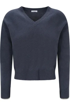 Brunello Cucinelli Femme, Pulls, Bleu, Taille: 40 FR Pull en Cachemire Bleu à Manches Longues