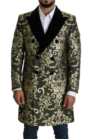 Dolce & Gabbana Homme, Manteaux, Multicolore, Taille: S Manteau Jacquard Double Boutonnage Or Noir