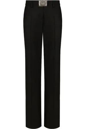 Dolce & Gabbana Femme, Pantalons, Noir, Taille: 40 FR Pantalon Droit avec Plaque Logo