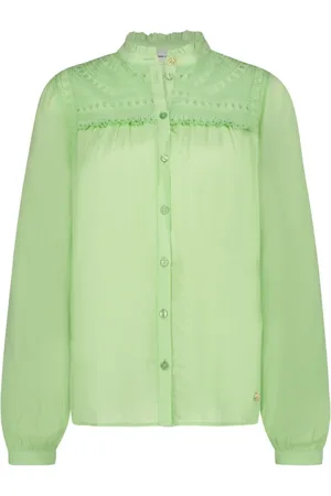 Fabienne Chapot Femme, Blouses et Chemises, Vert, Taille: 36 FR Blouse Verte à Volants et Détails Ajourés
