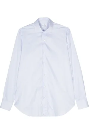 Finamore Homme, Chemises, Bleu, Taille: L Chemise Rayée en Coton Italien