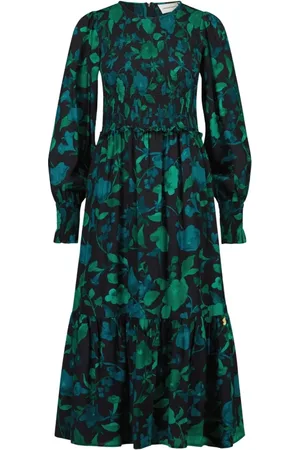 Fabienne Chapot Femme, Robes, Vert, Taille: 38 FR Robe Midi à Smocks avec Fermeture Boutonnée