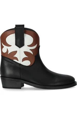 Via Roma Femme, Chaussures, Noir, Taille: 37 EU Bottine Texane Tricolore avec Détails en Cuir