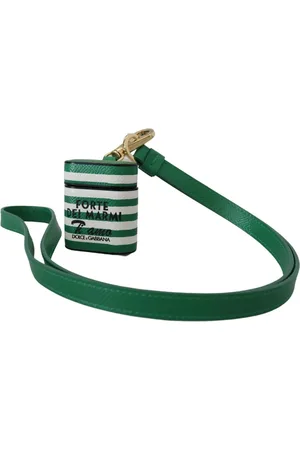 Dolce & Gabbana Femme, Accessoires, Vert, Taille: ONE Size Étui Airpods en Cuir Vert avec Bracelet et Logo en Métal Doré
