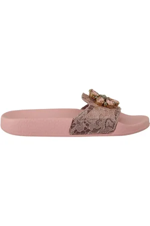 Dolce & Gabbana Femme, Chaussures, Rose, Taille: 36 EU Lace Crystal Sandales Slides