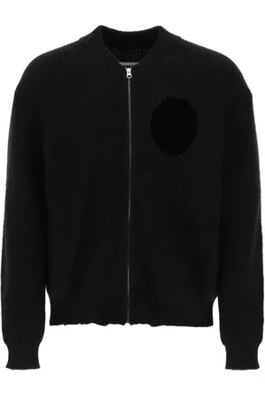 Maison Margiela Homme, Pulls, Noir, Taille: L Cardigan Détruit avec Fermeture Éclair