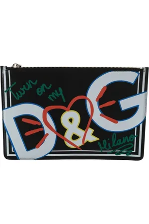 Dolce & Gabbana Homme, Sacs, Noir, Taille: ONE Size Pochette en Cuir Noir avec Porte-Monnaie à Fermeture Éclair