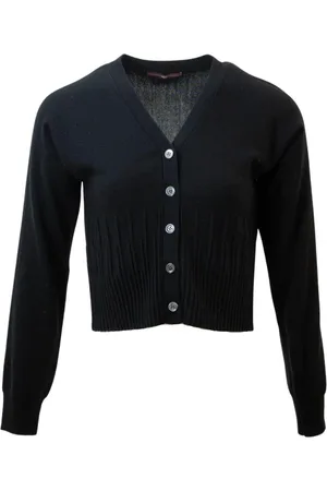 High Femme, Pulls, Noir, Taille: 38 FR Vesteoire à encolure en V côtelée et fermeture boutonnée
