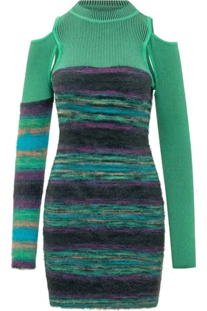 Andersson Bell Femme, Robes, Multicolore, Taille: 40 FR Mini Robe Verte avec Découpes Élégantes et Motif Rayé