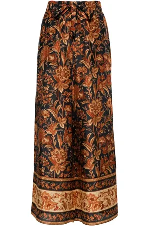 ZIMMERMANN Femme, Pantalons, Multicolore, Taille: 36 FR Pantalon en soie bleu avec cordon de serrage à la taille