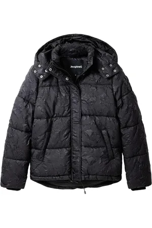 Desigual Femme, Vestes, Noir, Taille: 40 FR Veste à capuche noire avec fermeture éclair et boutons