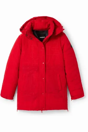 Desigual Femme, Vestes, Rouge, Taille: 40 FR Veste Rouge à Capuche Boutonnée