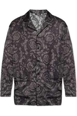 VERSACE Homme, Vêtements de nuit et de détente, Noir, Taille: 2XL Haut de pyjama en soie