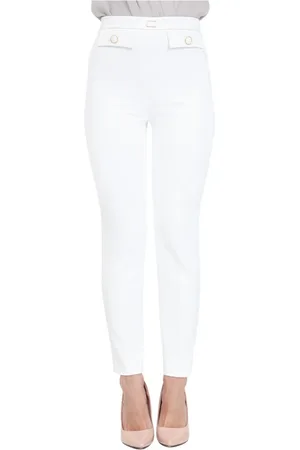Elisabetta Franchi Femme, Pantalons, Blanc, Taille: 42 FR Pantalon Cigarette Ivoire avec Boutons Logo