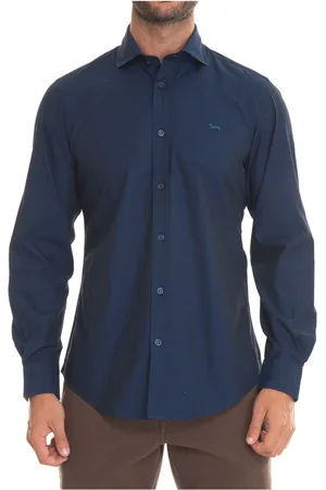 HARMONT&BLAINE Homme, Chemises, Bleu, Taille: S Chemise Décontractée avec Imprimé Micro Carreaux