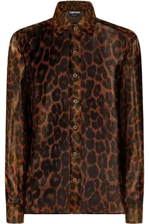 Tom Ford Femme, Blouses et Chemises, Brun, Taille: 38 FR Chemise léopard laminée