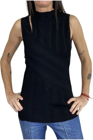 Diane von Furstenberg Femme, Tops, Noir, Taille: 36 FR Top Noir en Tricot avec Ouverture à l
