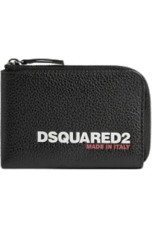 Dsquared2 Homme, Accessoires, Noir, Taille: ONE Size Portefeuille en cuir noir texturé avec fermeture éclair