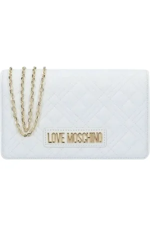 Moschino Femme, Sacs, Blanc, Taille: ONE Size Pochette Bandoulière Matelé Blanc Or