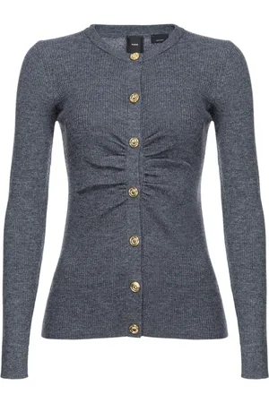 Pinko Femme, Pulls, Gris, Taille: 36 FR Cardigan en laine côtelée avec boutons Love Birds
