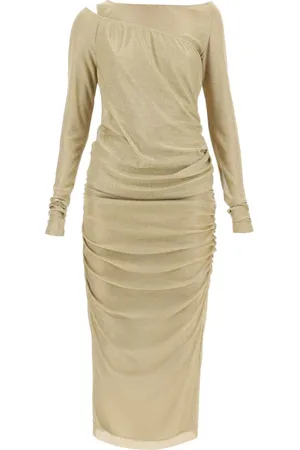 Dolce & Gabbana Femme, Robes, Jaune, Taille: 38 FR Robe Longue en Maille Lurex avec Panneau Drapé