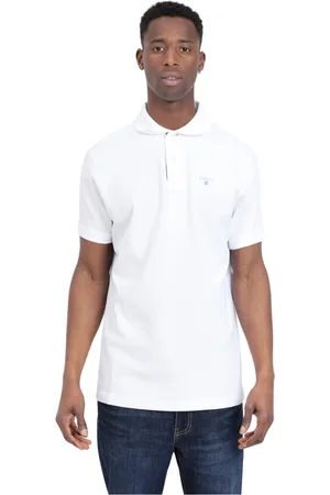 Barbour Homme, Tops, Blanc, Taille: 2XL Polo Blanc avec Logo Gris Bleu