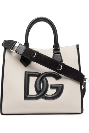Dolce & Gabbana Unisex, Sacs, Blanc, Taille: ONE Size Sac de Shopping en Toile avec Détails en Cuir