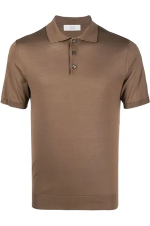 Mauro Ottaviani Homme, Tops, Brun, Taille: XL Polo en Soie Marron Orge