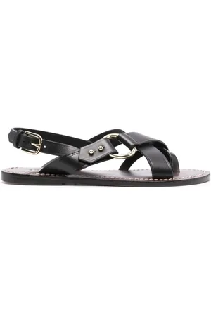 Soeur Femme, Chaussures, Noir, Taille: 37 EU Sandales en Cuir Noir à Bout Ouvert