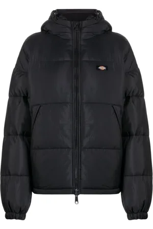 Dickies Femme, Vestes, Noir, Taille: 36 FR Veste Matelassée à Capuche avec Patch Logo