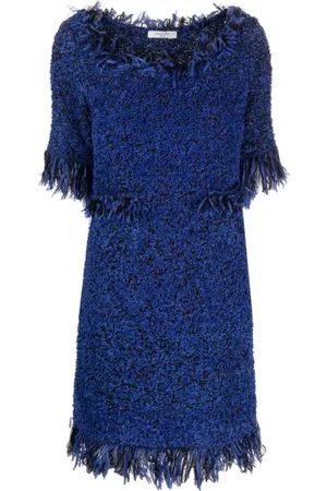 CHARLOTT Femme, Robes, Bleu, Taille: 40 FR Robe en Laine Bleu Royal à Franges
