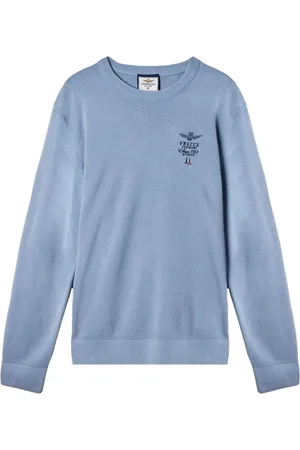Aeronautica Militare Homme, Pulls, Bleu, Taille: S Pull Col Rond en Coton Bleu Glace