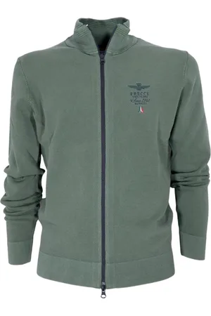 Aeronautica Militare Homme, Sweatshirts et sweats à capuche, Vert, Taille: 3XL Pull en Coton Vert à Fermeture Éclair Ma1393
