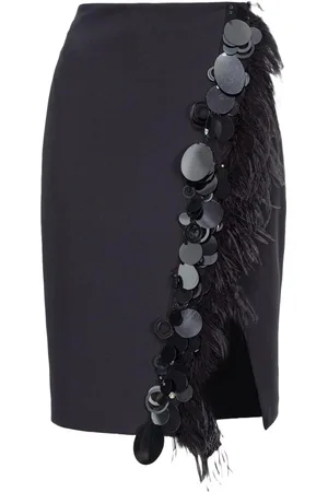 Pinko Femme, Jupes, Noir, Taille: 42 FR Jupe Droite en Crêpe avec Détail de Plumes