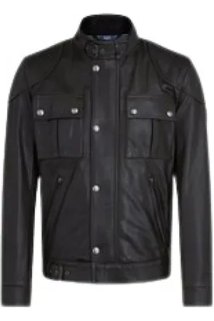 Belstaff Homme, Vestes, Noir, Taille: XL Veste gangster en cuir noir à poches multiples
