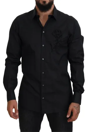 Dolce & Gabbana Homme, Chemises, Noir, Taille: S Chemise Slim Fit en coton avec roses noires