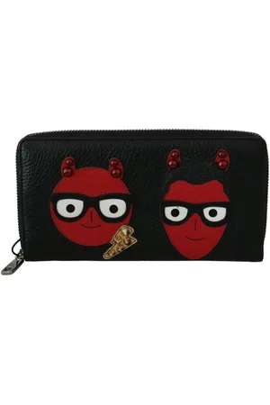 Dolce & Gabbana Homme, Accessoires, Noir, Taille: ONE Size Portefeuille en Cuir Noir Rouge à Fermeture Éclair