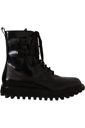Dolce & Gabbana Homme, Chaussures, Noir, Taille: 40 EU Bottes de Combat en Cuir Noir pour Hommes