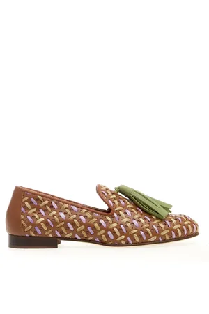 POESIE VENEZIANE Femme, Chaussures, Multicolore, Taille: 36 EU Chausson en cuir tressé, lilas et vert