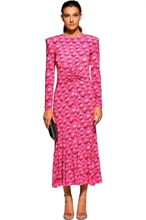 MOSKADA Femme, Robes, Multicolore, Taille: 40 FR Robe Midi en Soie Fuchsia avec Épaulettes