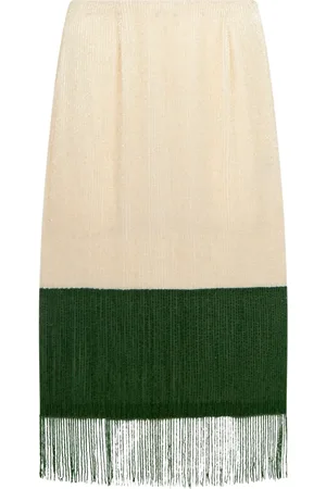 Elisabetta Franchi Femme, Jupes, , Taille: 38 FR Jupe Midi Blanche et Verte à Franges