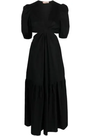 Twin-Set Femme, Robes, Noir, Taille: 40 FR Robe longue ajourée en popeline de coton