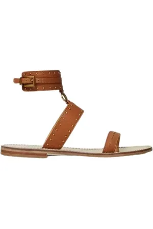 Twin-Set Femme, Chaussures, Brun, Taille: 39 EU Sandales plates en cuir avec clous