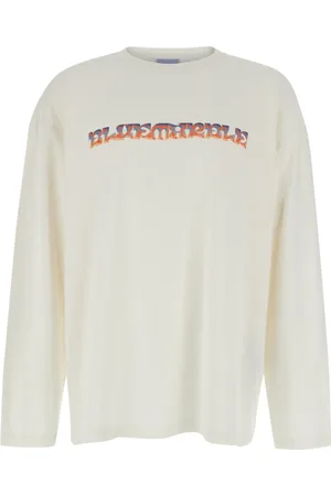 Bluemarble Homme, Tops, Blanc, Taille: M T-shirt à Manches Longues avec Imprimé Feuilles Psychédéliques