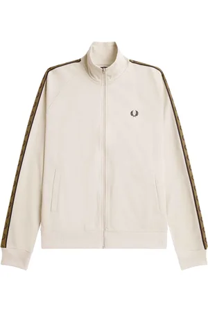 Fred Perry Homme, Sweatshirts et sweats à capuche, Blanc, Taille: L Veste de survêtement à bande contrastée