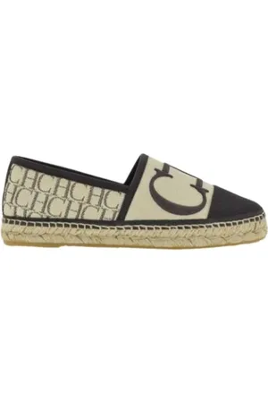 Carolina Herrera Femme, Chaussures, Multicolore, Taille: 36 EU Espadrilles en Toile Beige et Marron avec Initiales CH