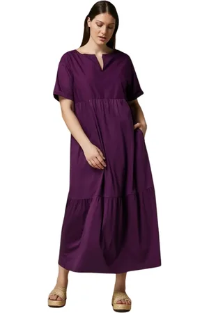 Persona by Marina Rinaldi Femme, Robes, Violet, Taille: 42 FR Robe longue en jersey interlock de coton avec inserts en popeline