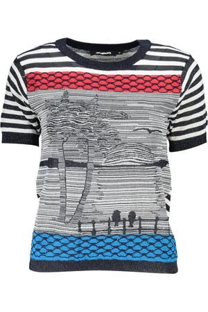 Desigual Femme, Tops, Multicolore, Taille: 44 FR Chemise en Coton Bleu avec Détails Contrastants