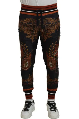 Dolce & Gabbana Homme, Pantalons, Gris, Taille: S Pantalon de Sport en Soie Baroque Couronne