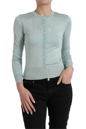 Dolce & Gabbana Femme, Pulls, Bleu, Taille: 34 FR Cardigan Pull en Soie de Luxe